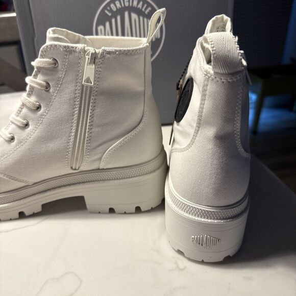 Palladium Pallabase Twill Women 10 Star White LugSole Platform Boot - Picture 4 of 8